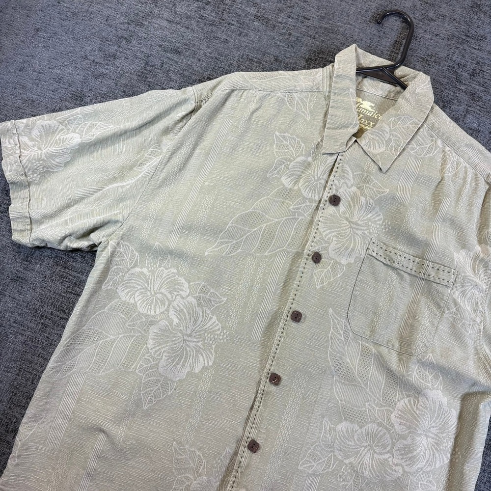 Jamaica Jaxx Button Down Shirt Mens S Sage Green Hibiscus Floral Jacquard SS